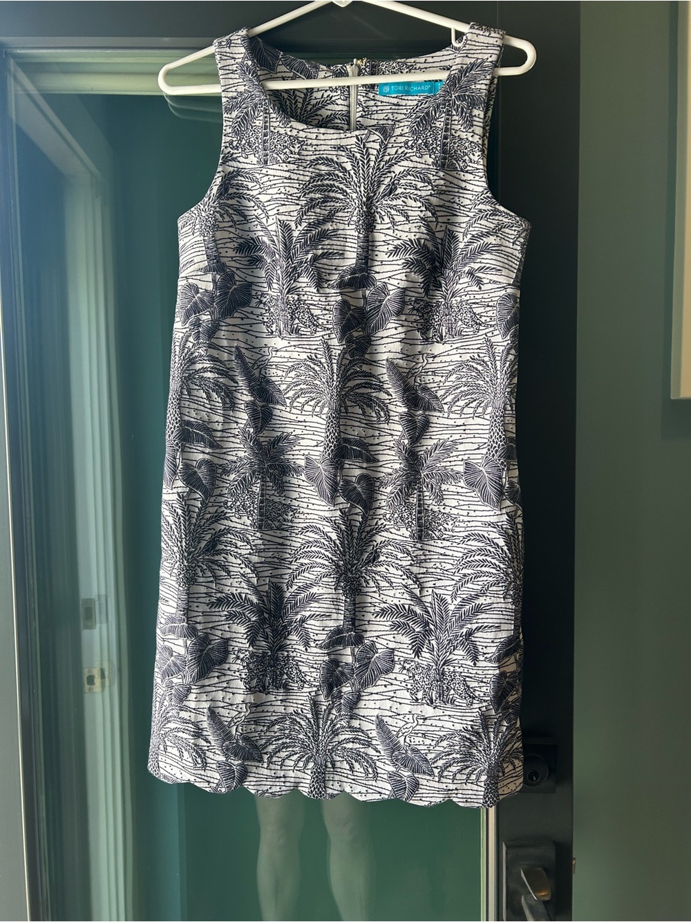 Tori Richard navy & white Tropical Leaf Print dress